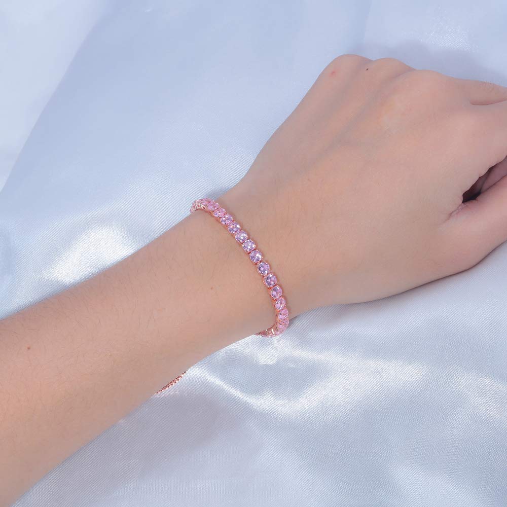 JSJOY Adjustable Tennis Bracelets for Women Teen Girls Rainbow Cubic Zirconia Bracelet 14K White Gold Plated Hypoallergenic Slider Bracelet Jewelry Gift