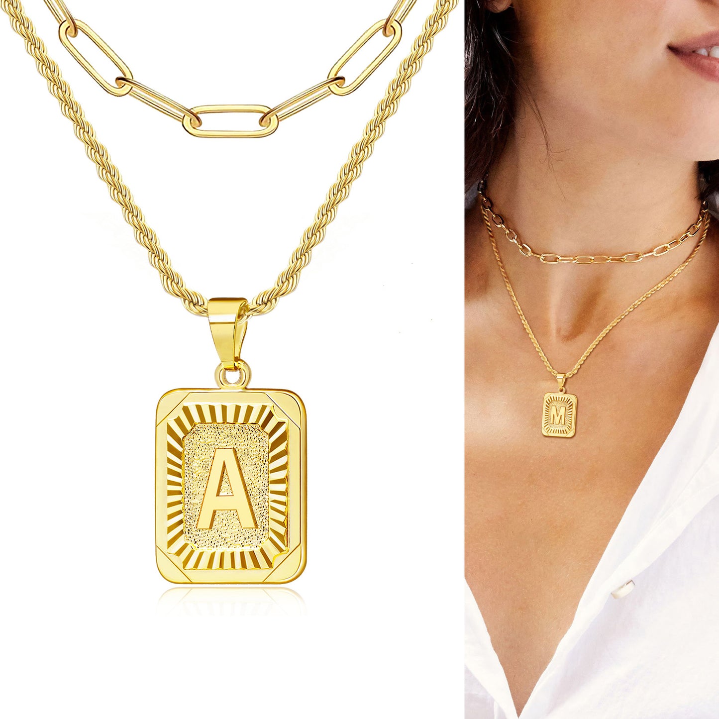 JSJOY Gold Initial layered Necklaces for Women Gold Letter Necklaces 26 Capital A-Z Letter Pendant Necklaces Holiday Birthday Gift
