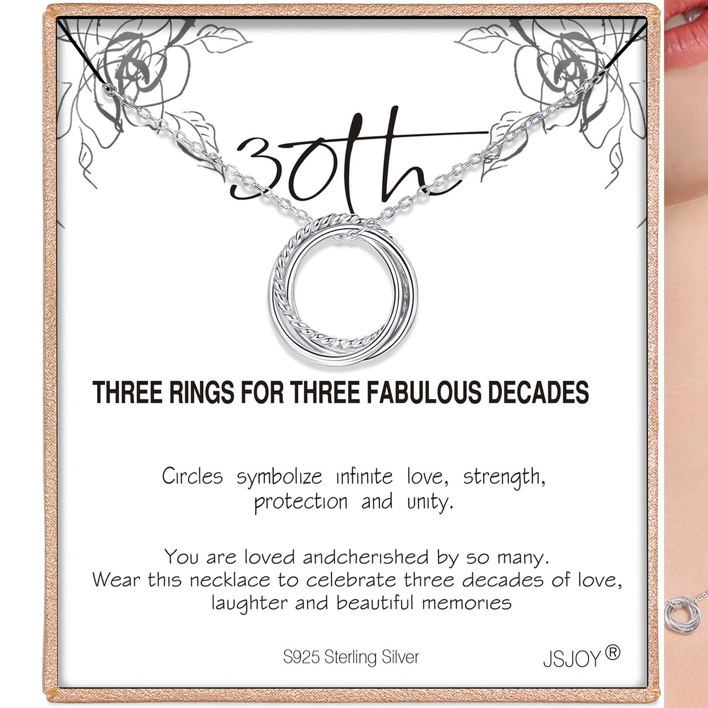 JSJOY Birthday Gifts for Women Sterling Silver Necklace 30th 40th 50th 70th 80th 90th Birthday Necklace For Her 3 4 5 6 7 8 9 Decade Jewelry 30 40 50 60 70 80 90 Years Old Anniversary gifts
