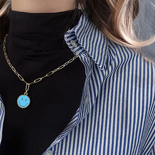JSJOY Smiley Face Necklace 14K Gold Plated Paperclip Necklace Preppy Jewelry Y2K Trendy Necklace for Women Teen Girls
