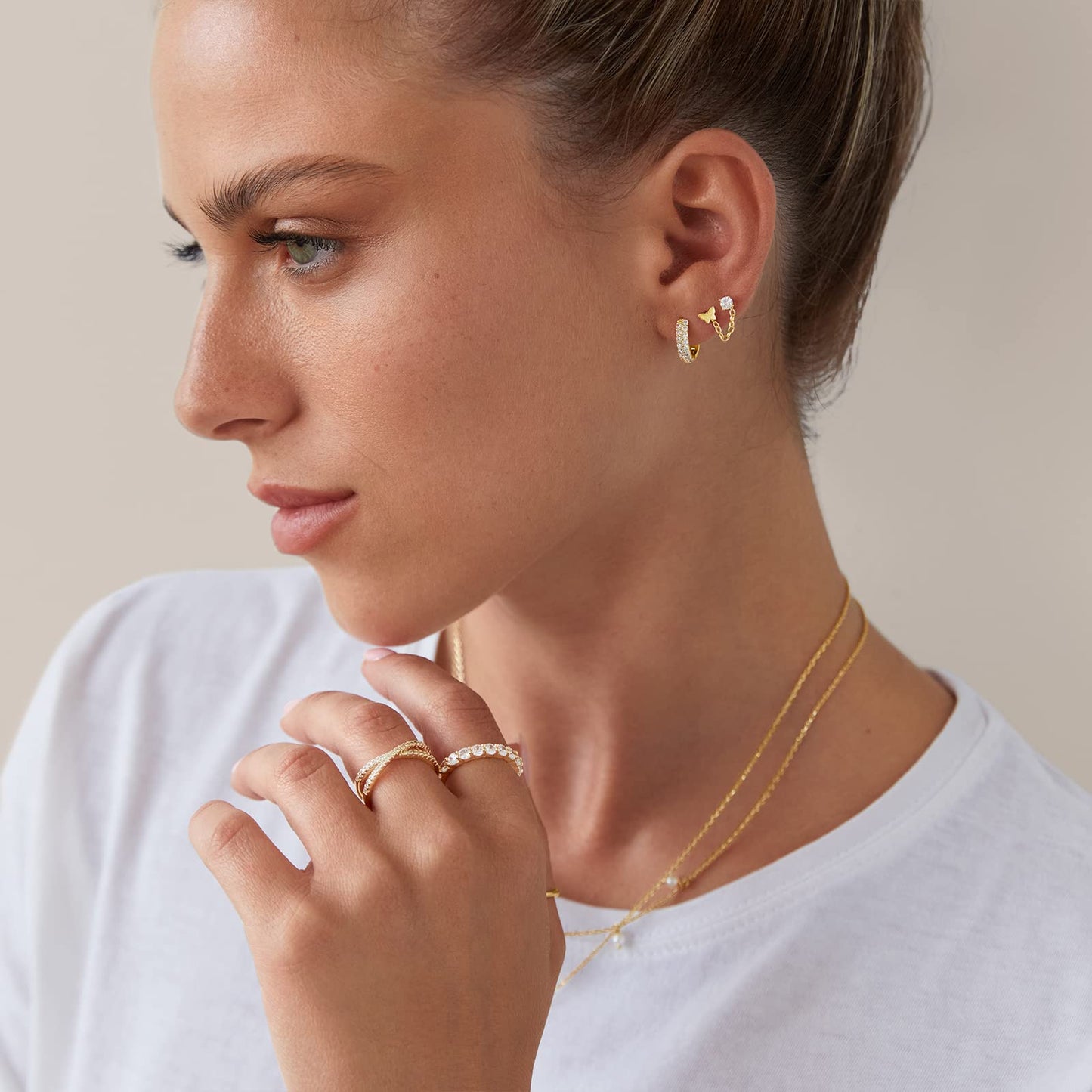 JSJOY 14K Gold Plated Solid 925 Sterling Silver Post Flat Back Stud Earrings for Women Cartilage Helix Piercing