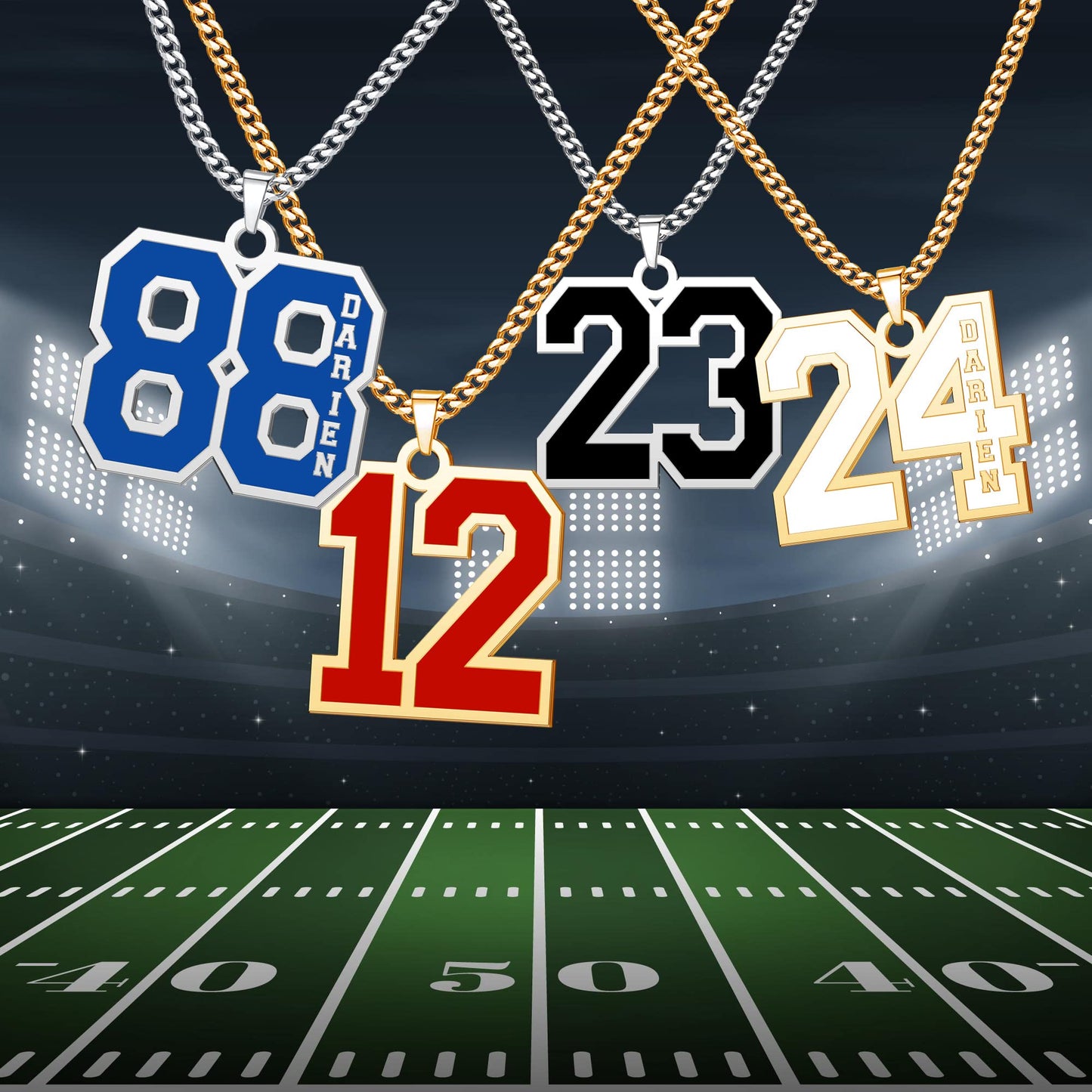 JSJOY Number Necklaces for Athletes 00-99 Jersey Number Chain Personalized Custom with Name Sports Soccer Football Basketball Baseball for Men Girls