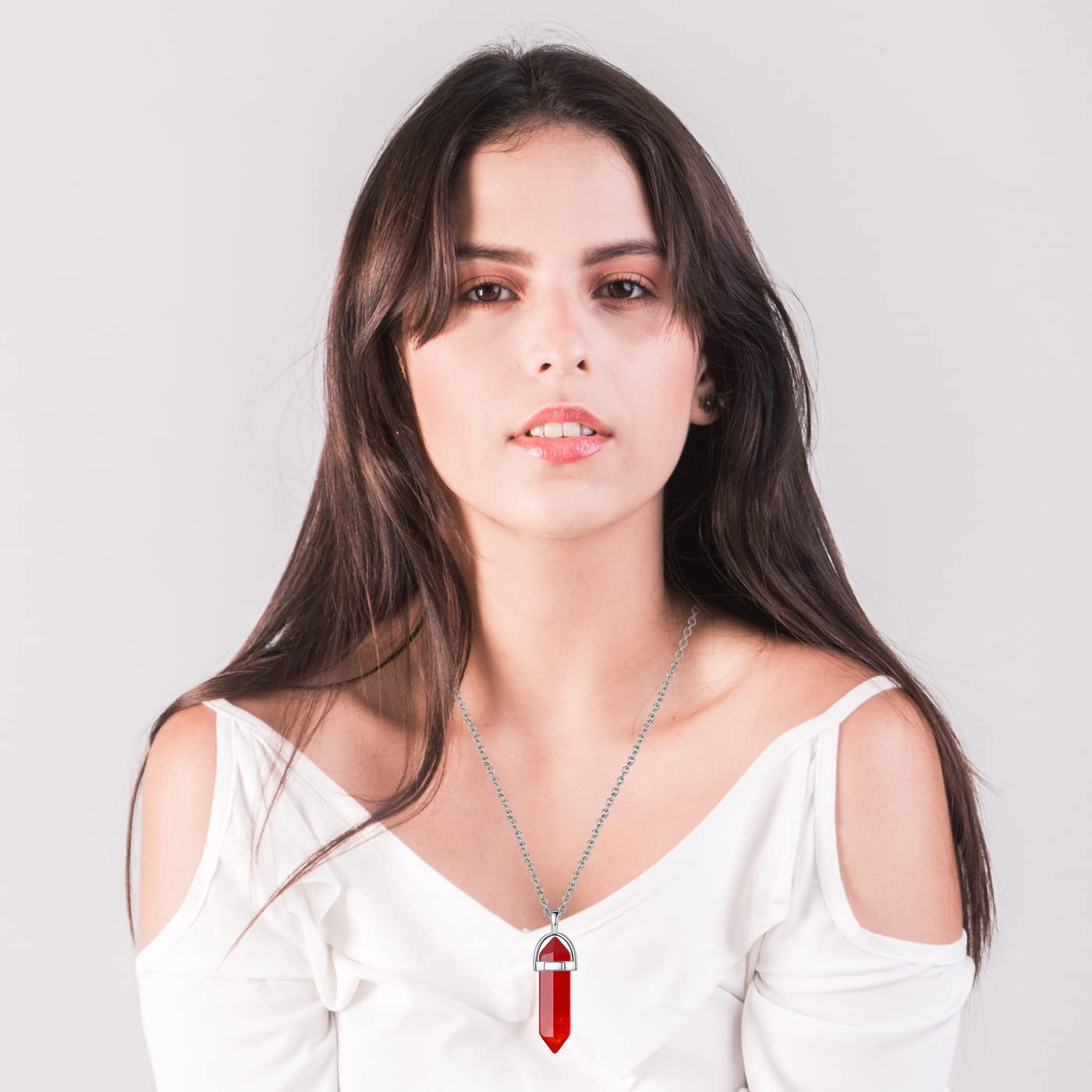 JSJOY 10 Pcs Crystal Necklace Healing Amethyst Crystals Carnelian Chakra Necklaces Evil Eye Necklace Vintage Hippie Wiccan Boho Rose Quartz Obsidian Moon Sun Jewelry Heart Gemstone Aventurine Turquoise Pendant for Women Wholesale