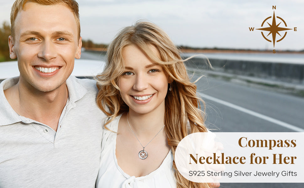 S925 Compass Jewelry Women Wedding Anniversary Necklace Gift for Wife Sterling Silver Girlfriend Birthday Gifts for Her Girls Necklaces for Ideas I'd be Lost without You Jewel