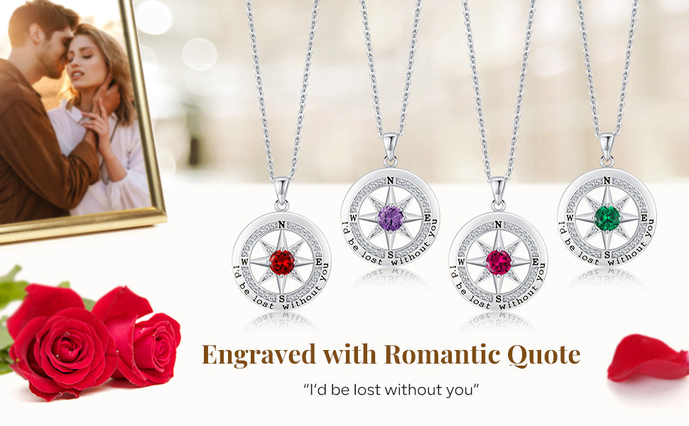 S925 Compass Jewelry Women Wedding Anniversary Necklace Gift for Wife Sterling Silver Girlfriend Birthday Gifts for Her Girls Necklaces for Ideas I'd be Lost without You Jewel