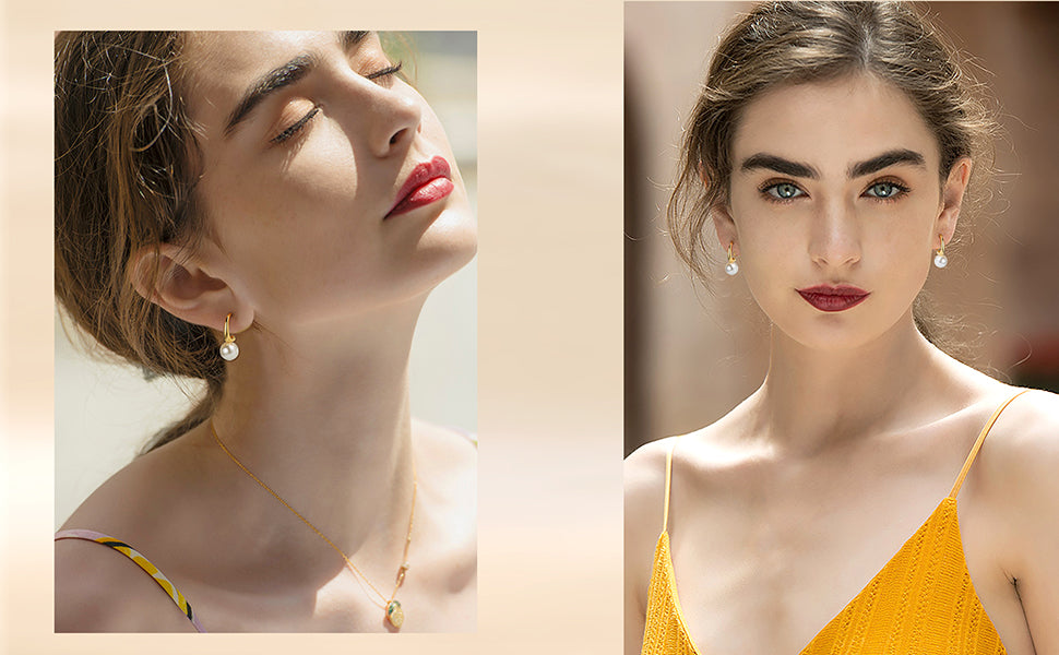 Pearl Earrings for Women 925 Sterling Silver Dangle Drop Pearl Earrings Jewelry 8mm Pearl Drop Earrings for Women Girls Gift