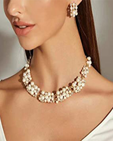 Sets Kit Gift Pearl Gold Plated Simple Elegant Bridal necklace earring fashion Jewelry