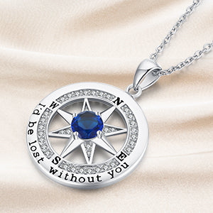 S925 Compass Jewelry Women Wedding Anniversary Necklace Gift for Wife Sterling Silver Girlfriend Birthday Gifts for Her Girls Necklaces for Ideas I'd be Lost without You Jewel