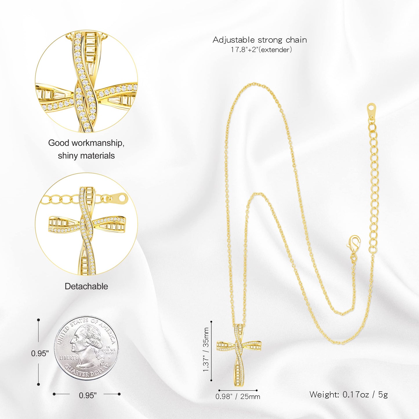 18k Gold Plated Women Cross Necklace for Trendy Gold Cross Pendant Chain for Girls Crucifix Necklace for Women Religious Gifts Christian Faith Necklace Jewelry
