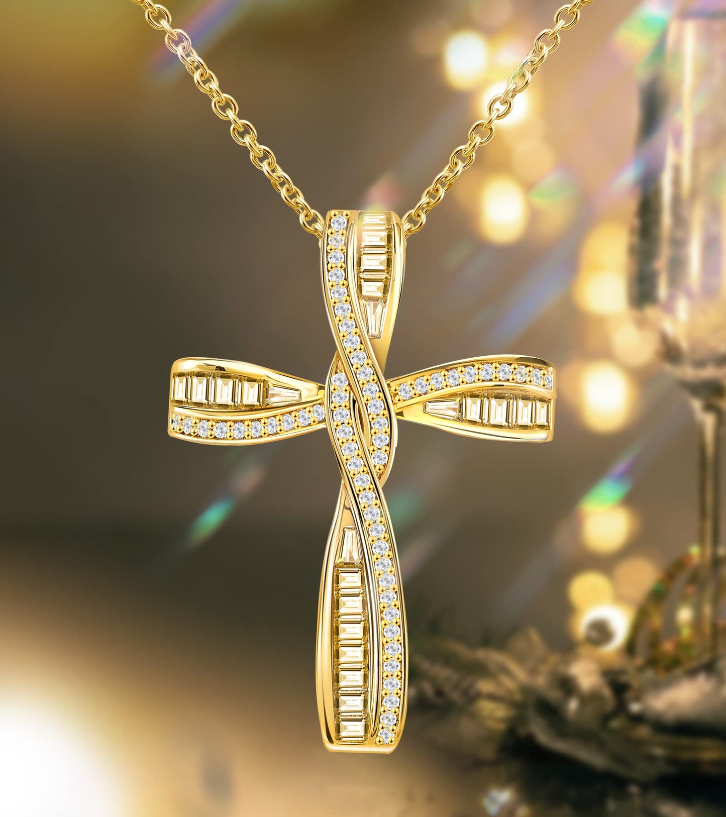 18k Gold Plated Women Cross Necklace for Trendy Gold Cross Pendant Chain for Girls Crucifix Necklace for Women Religious Gifts Christian Faith Necklace Jewelry