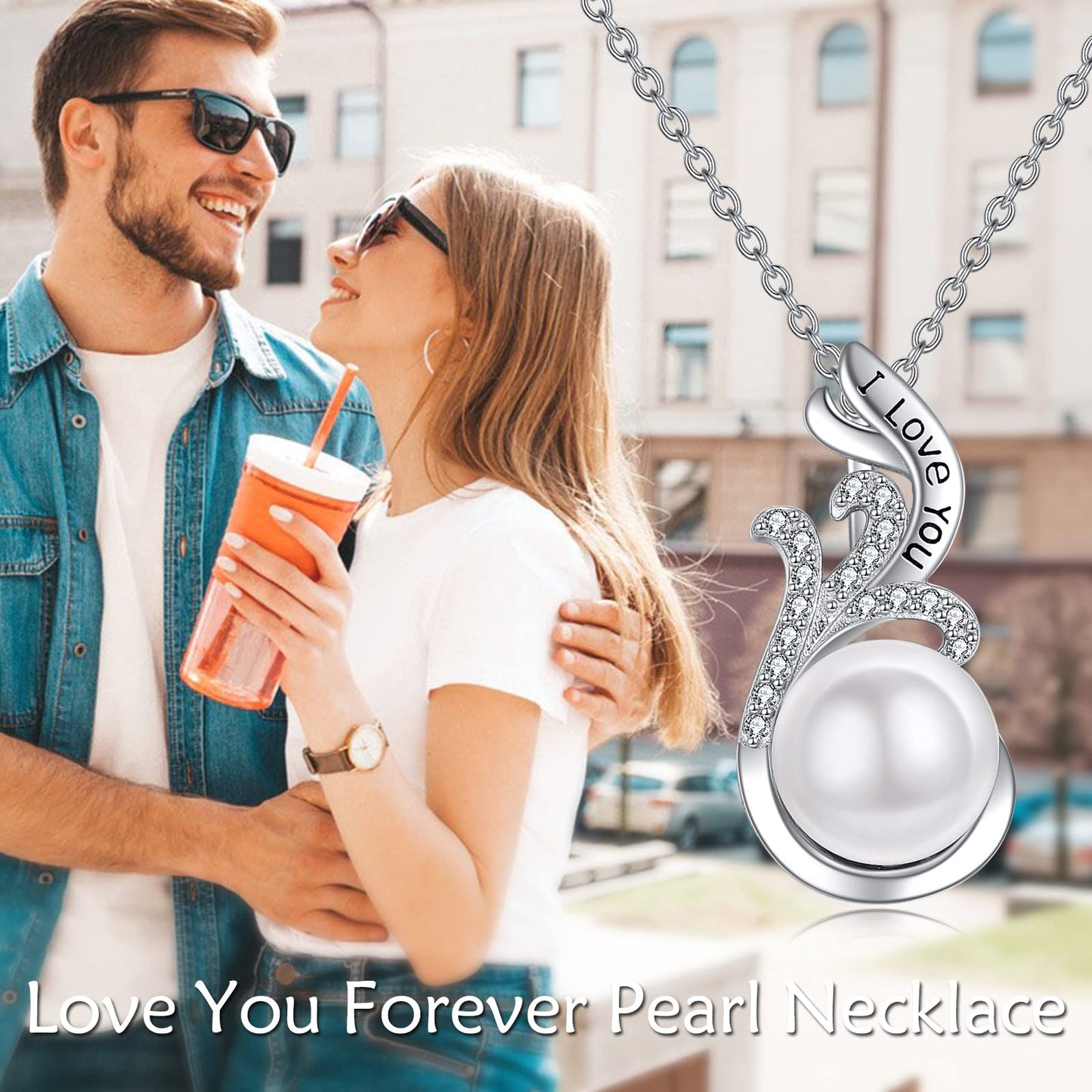 Freshwater Pearl Necklace Sterling Silver Pearl Necklace Zircon Pearl Pendant Necklace Pearl And Zircon Necklace Bridal Jewelry Gifts for Women Wife Girlfriend