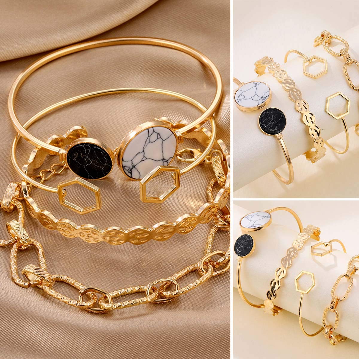 JSJOY 18-25 Pcs (6 Pack) 14K Gold Silver Bracelets Set for Women Girls Boho Stackable Y2K Chain Layered Multipack Bangles Adjustable Layering Cuff Italian Cuban Anklet Charm Chunky Bracelet Bundle Jewelry