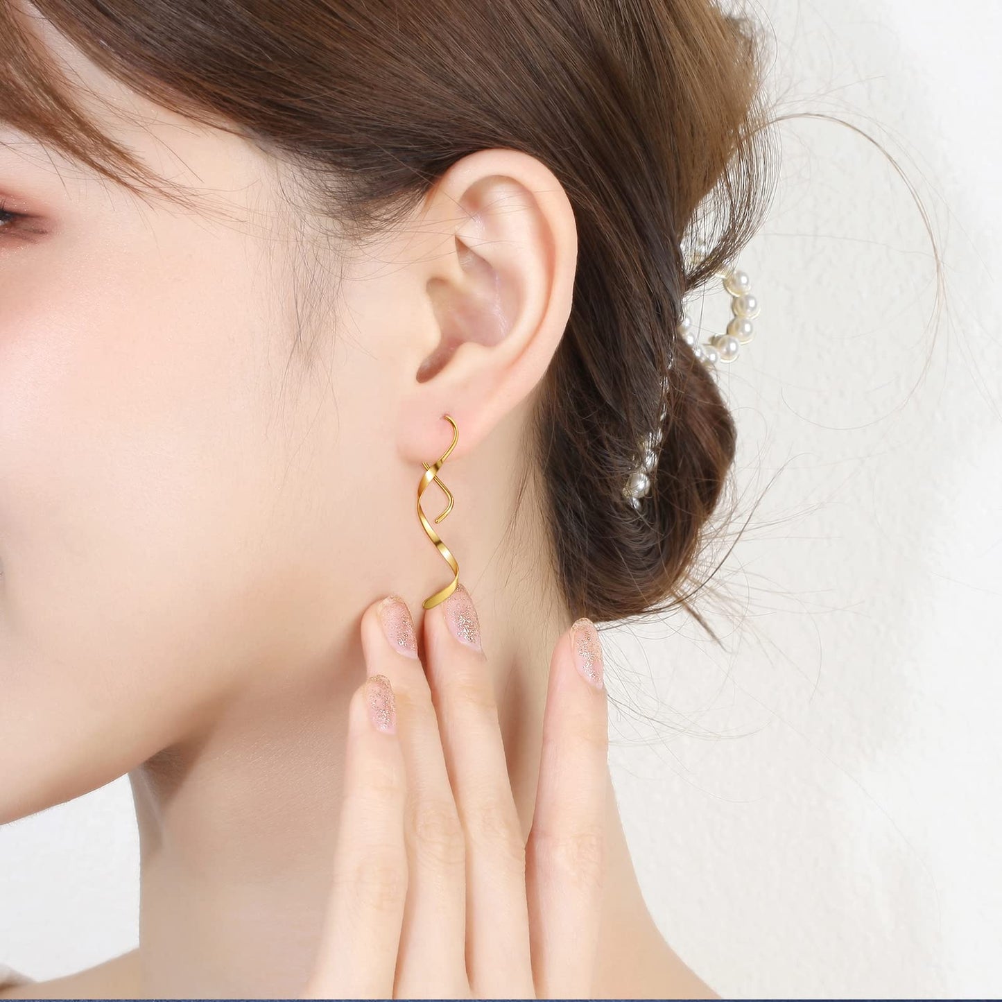 JSJOY Earrings for Women Spiral Threader Earrings Stainless steel Handmade Twisted Curved Pull Through Silver Gold Drop Dangle Earrings Jewelry for Women