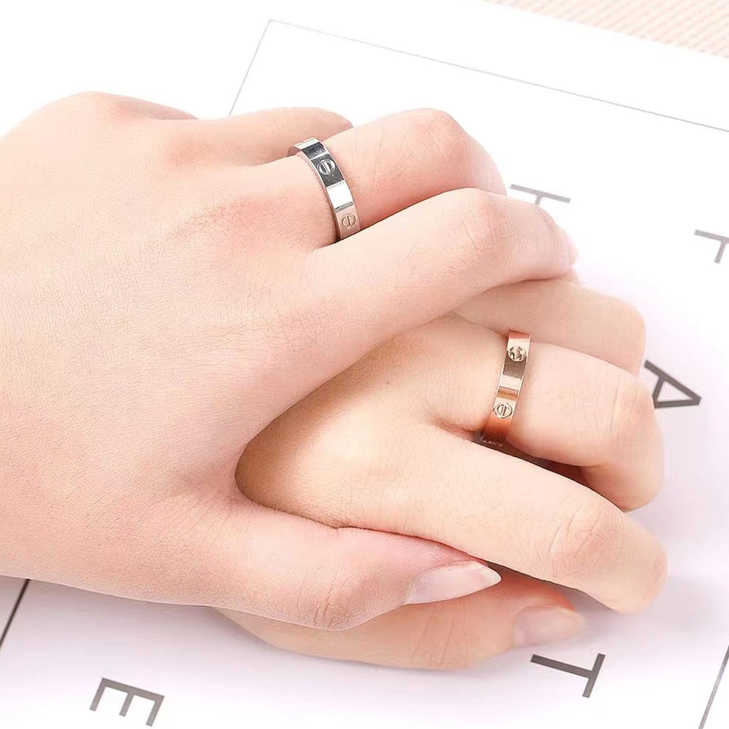 Diamond Ring Love Rings with Screw Design for Women Band Promise Rings 18k Titanium Steel Jewelry Birthday Gifts for Womens Mens Valentines Day