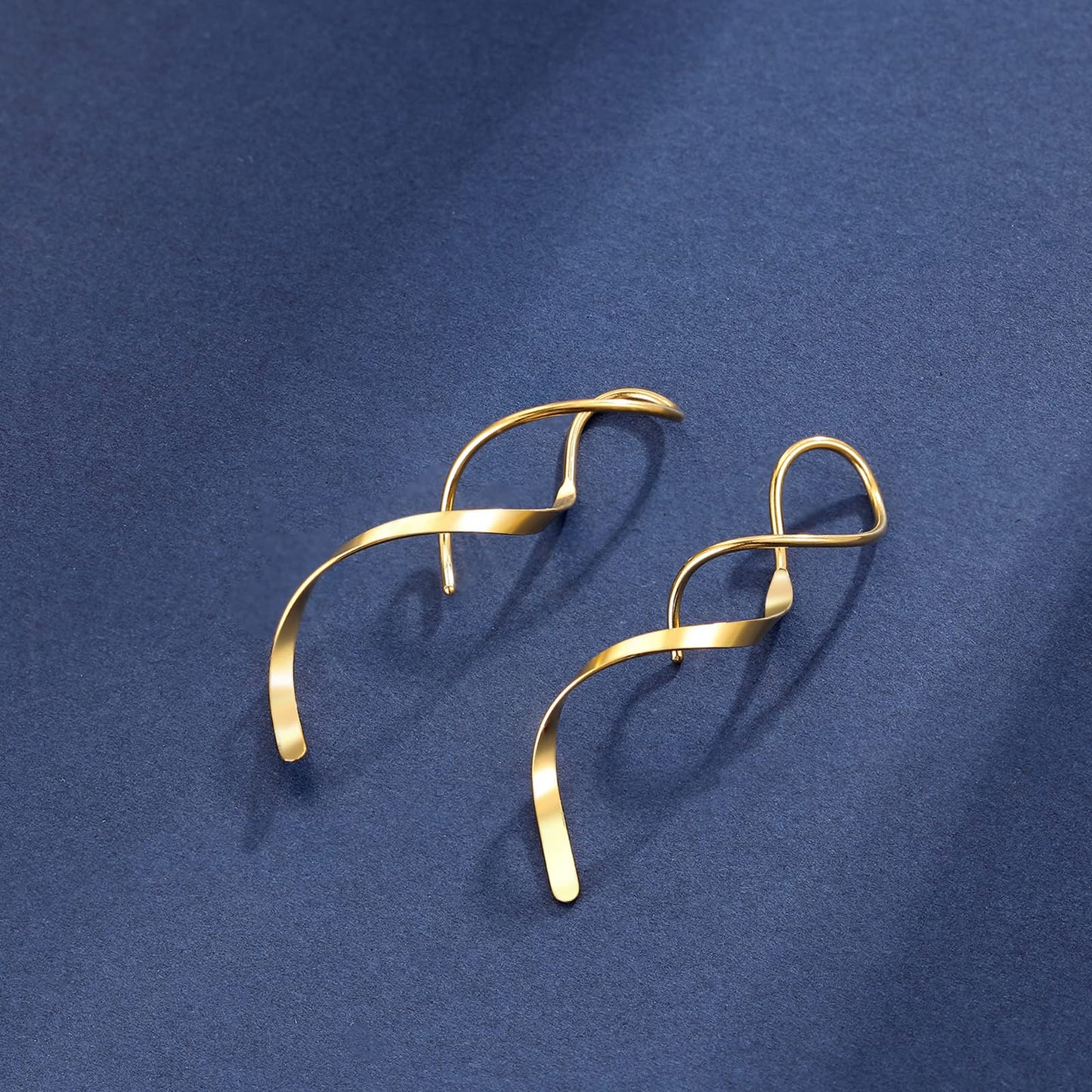 JSJOY Earrings for Women Spiral Threader Earrings Stainless steel Handmade Twisted Curved Pull Through Silver Gold Drop Dangle Earrings Jewelry for Women
