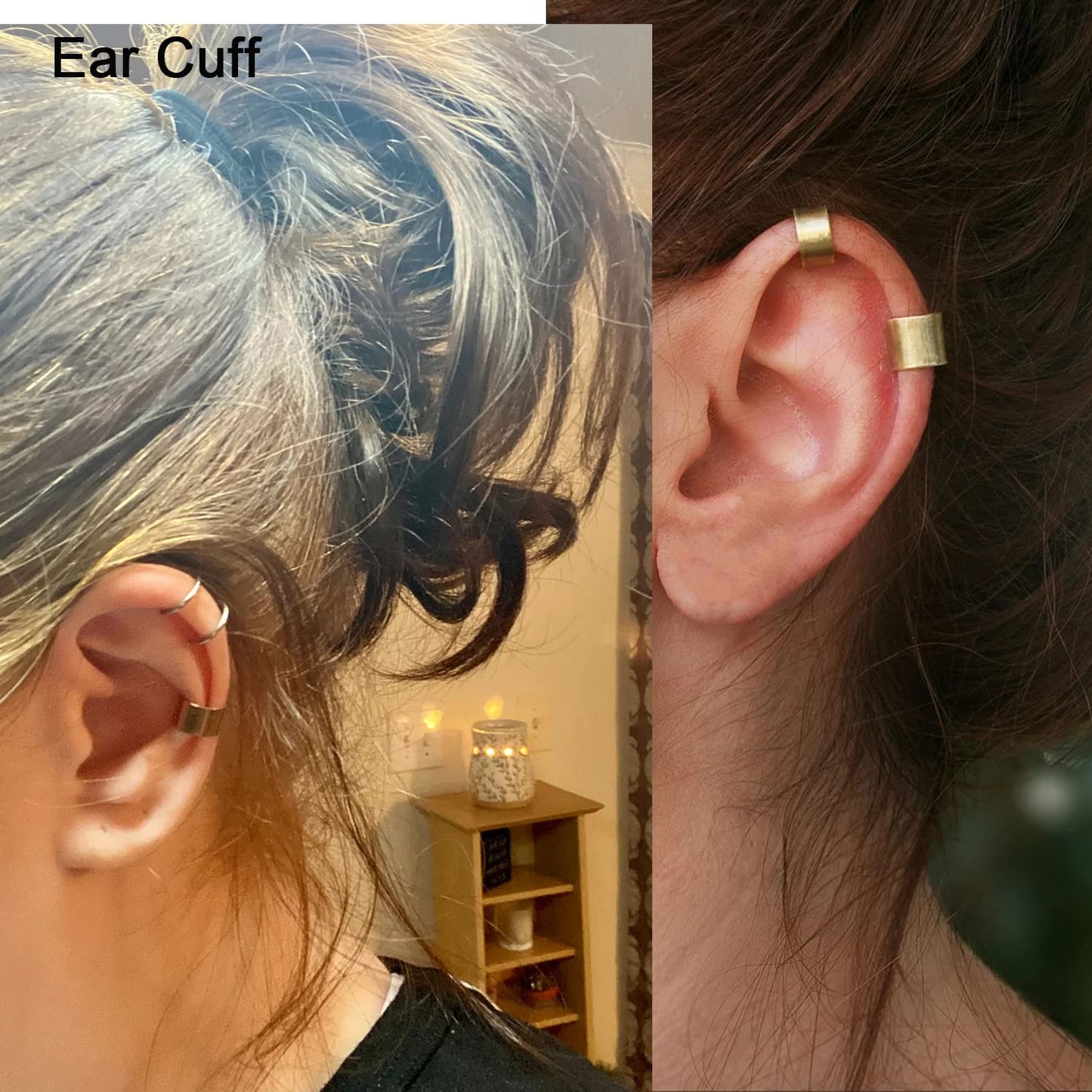 Gold Cuff Earrings for Women/Man Trendy Cute Ear Cuff Set Non Piercing Fake Helix Cartilage Huggie Cross Cuff Earrings 14K Gold Plated Hypoallergenic Simple Double Lines Ear Cuff Earrings (6pcs)