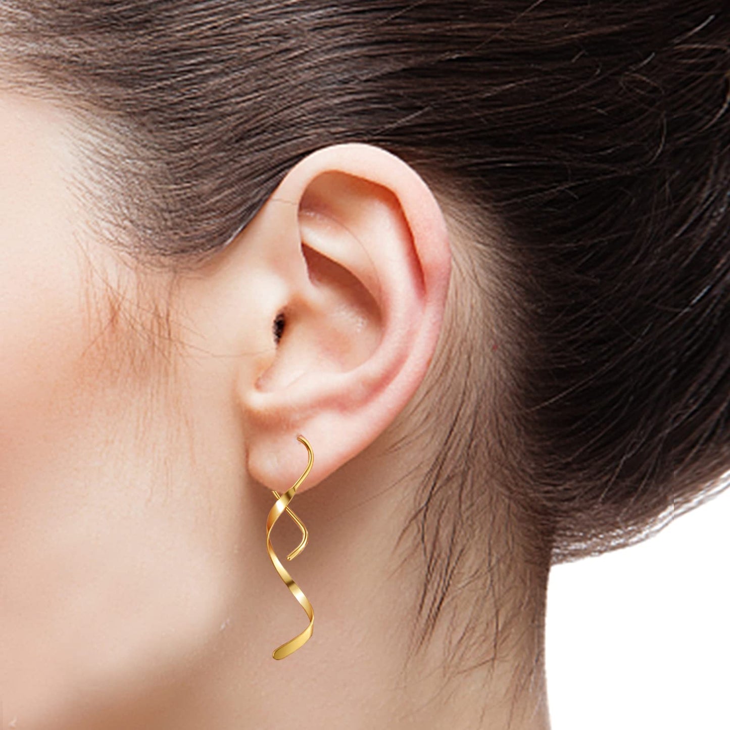 JSJOY Earrings for Women Spiral Threader Earrings Stainless steel Handmade Twisted Curved Pull Through Silver Gold Drop Dangle Earrings Jewelry for Women