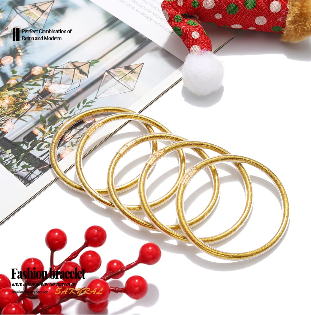 JSJOY Glitter Jelly Bangles Bracelets Set Red Layered Filled Jelly Silicone Bracelet Sparkling Bangle Bracelet for Women and Girls (Red)