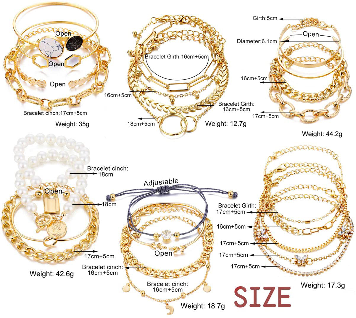 JSJOY 18-25 Pcs (6 Pack) 14K Gold Silver Bracelets Set for Women Girls Boho Stackable Y2K Chain Layered Multipack Bangles Adjustable Layering Cuff Italian Cuban Anklet Charm Chunky Bracelet Bundle Jewelry