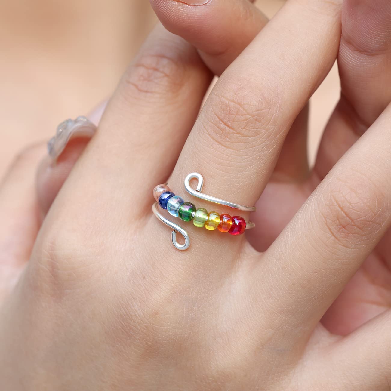 To My Daughter Fidget Ring for Anxiety Adjustable Stacking RING Fidget Rings for Anxiety for Women Anxiety Relief Rainbow Fidget Ring Jewelry Gifts