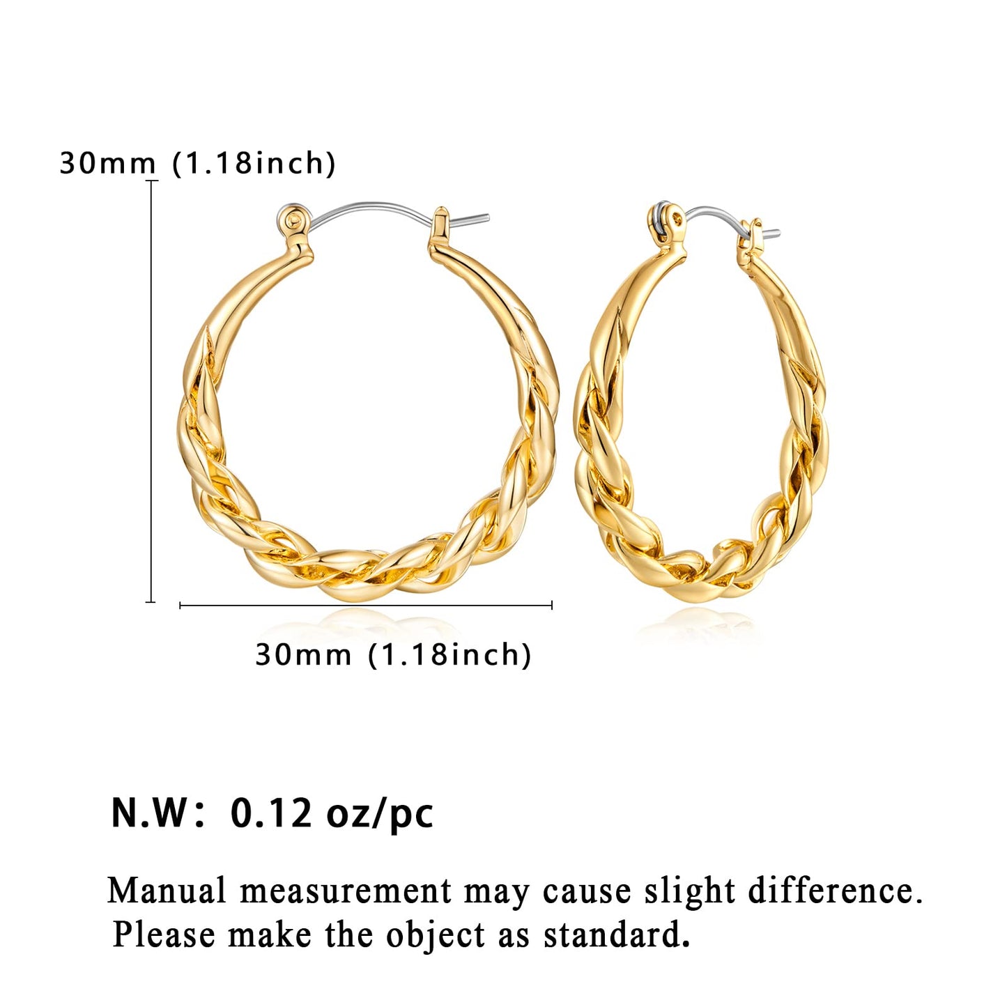 JSJOY Twisted Hoop Earrings for Women 14K Gold Plated Twisted Square Hoop Earrings Simple Big Chunky Hoop Earrings Minimalist Geometry Earrings Jewelry Gifts