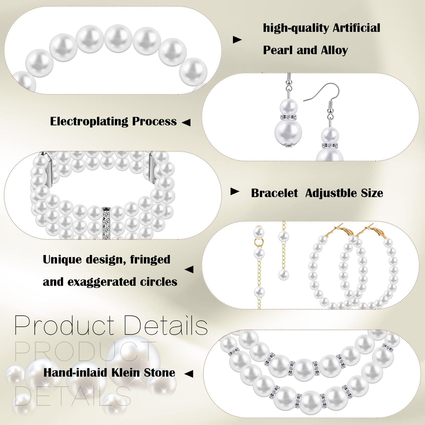 8 Pcs Pearl Necklace Pearl Earrings Pearl Bracelet Set fashion Simulated Pearls Accessories Wedding Pearl Jewelry Set Christmas Gift for Women Mom Wife