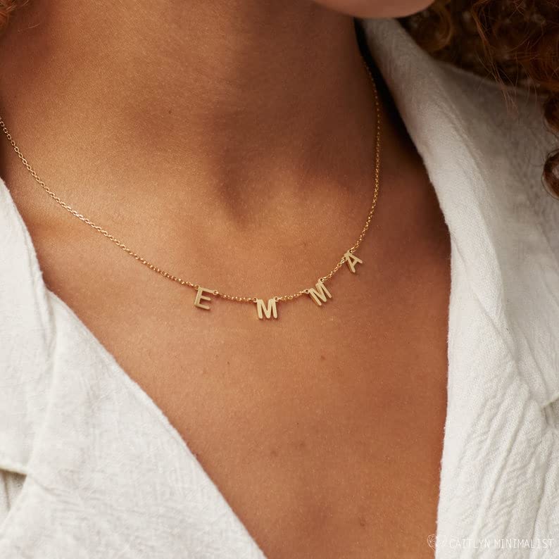 JSJOY Custom Initial Necklace, Personalized Name Necklaces for Women 14K Gold Plated Letter Necklace Name Necklace Mama Necklace | Graduation Gifts Birthday Gifts for Women Girl