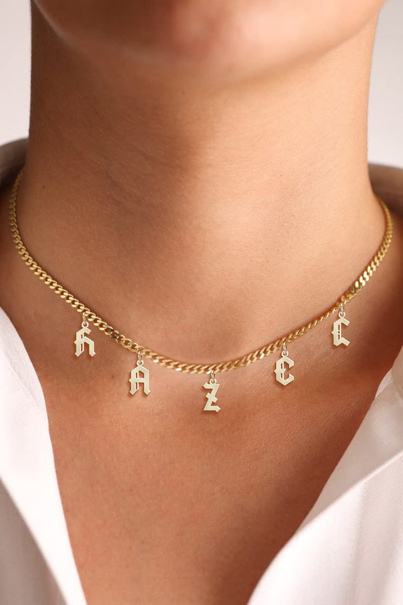 JSJOY Custom Initial Necklace, Personalized Name Necklaces for Women 14K Gold Plated Letter Necklace Name Necklace Mama Necklace | Graduation Gifts Birthday Gifts for Women Girl