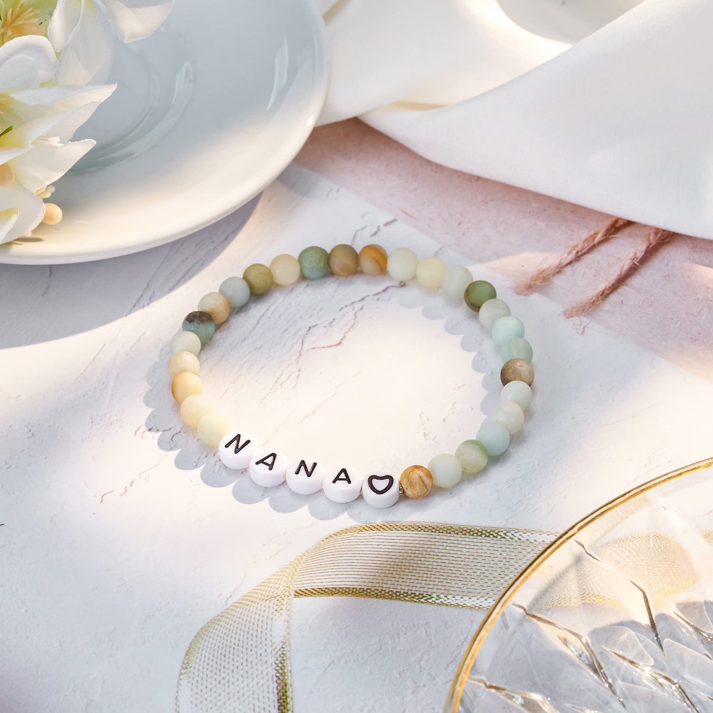 Letter Natural Stone Bracelet Christmas Birthday Valentine Mother's Day Gifts for Women Girls Men