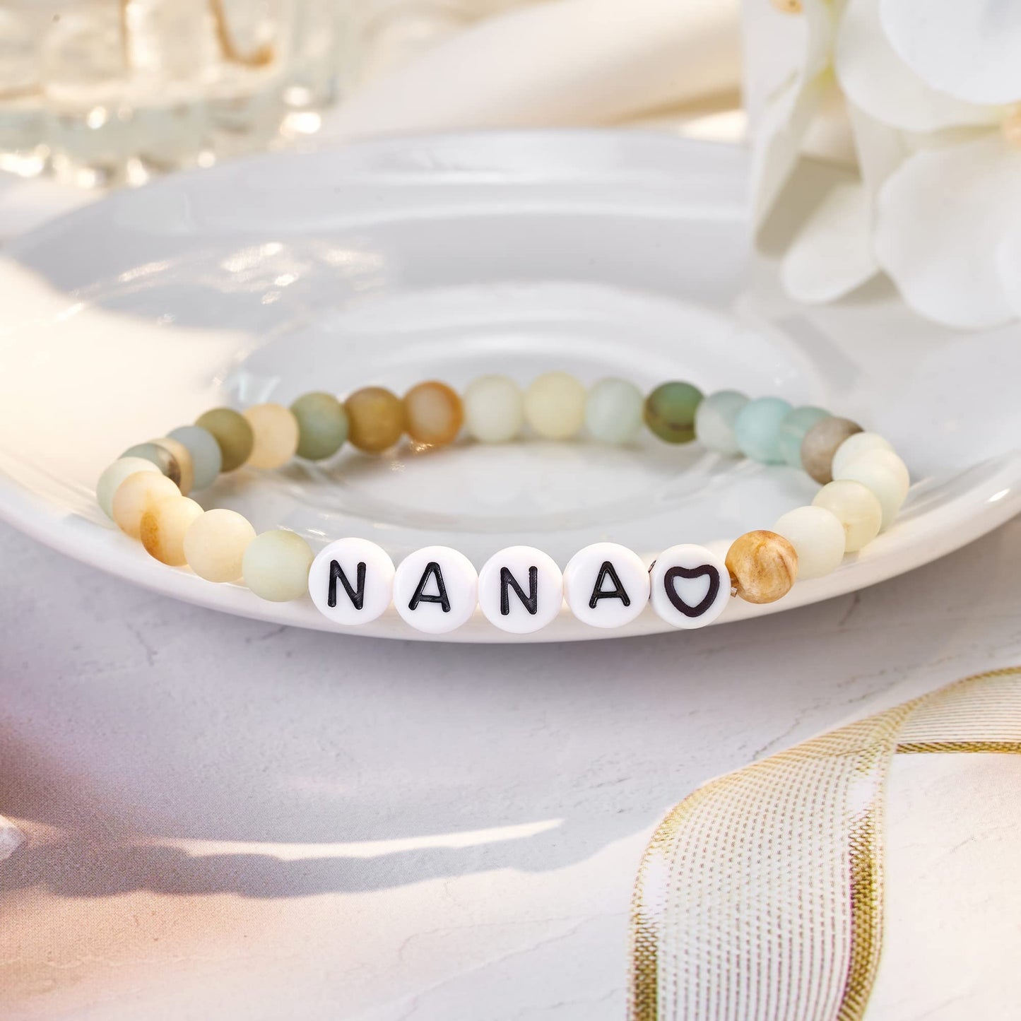 Letter Natural Stone Bracelet Christmas Birthday Valentine Mother's Day Gifts for Women Girls Men