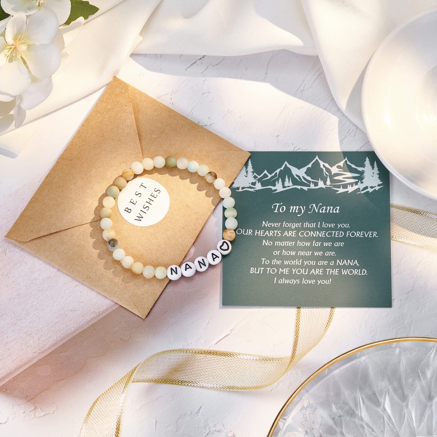 Letter Natural Stone Bracelet Christmas Birthday Valentine Mother's Day Gifts for Women Girls Men