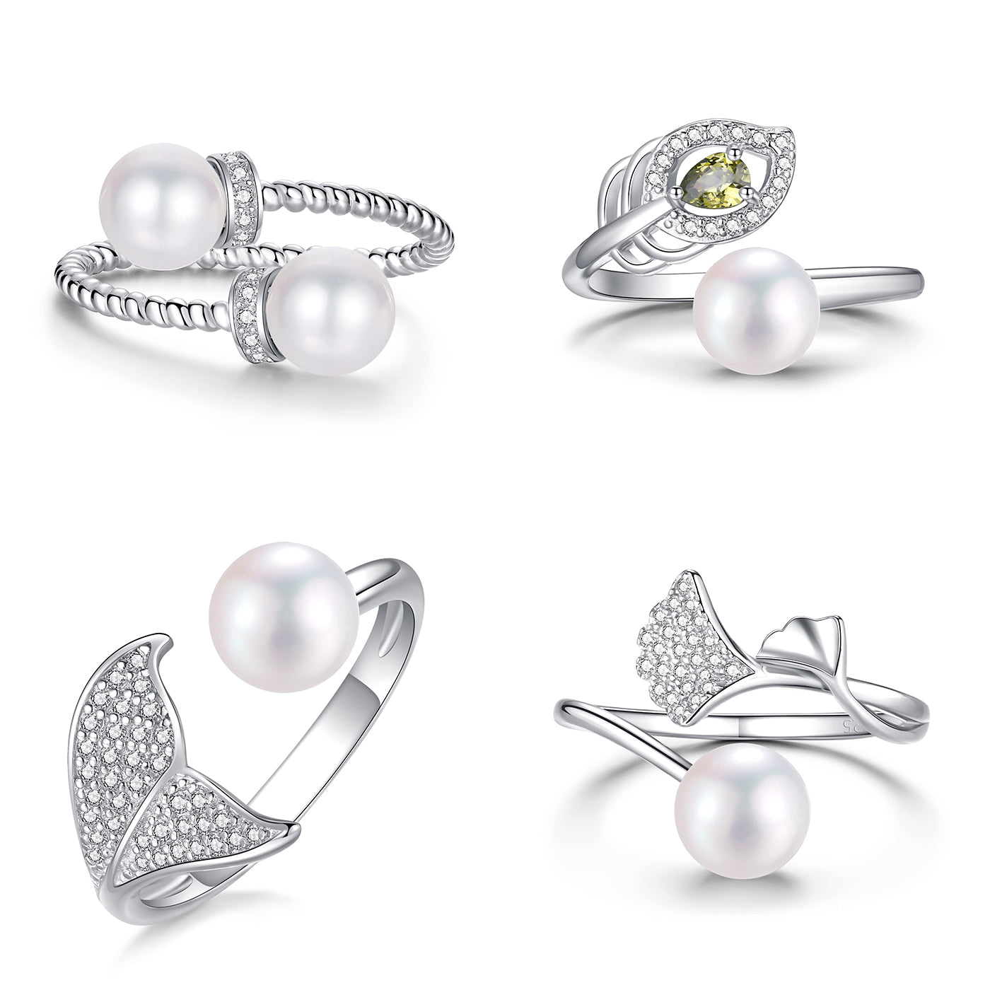 Pearl Ring Sterling Silver Rings for Women 925 Adjustable with Cubic Zirconia Open June Birthstone Rings for Teen Girls with Real Round Genuine Freshwater Cultured Stackable