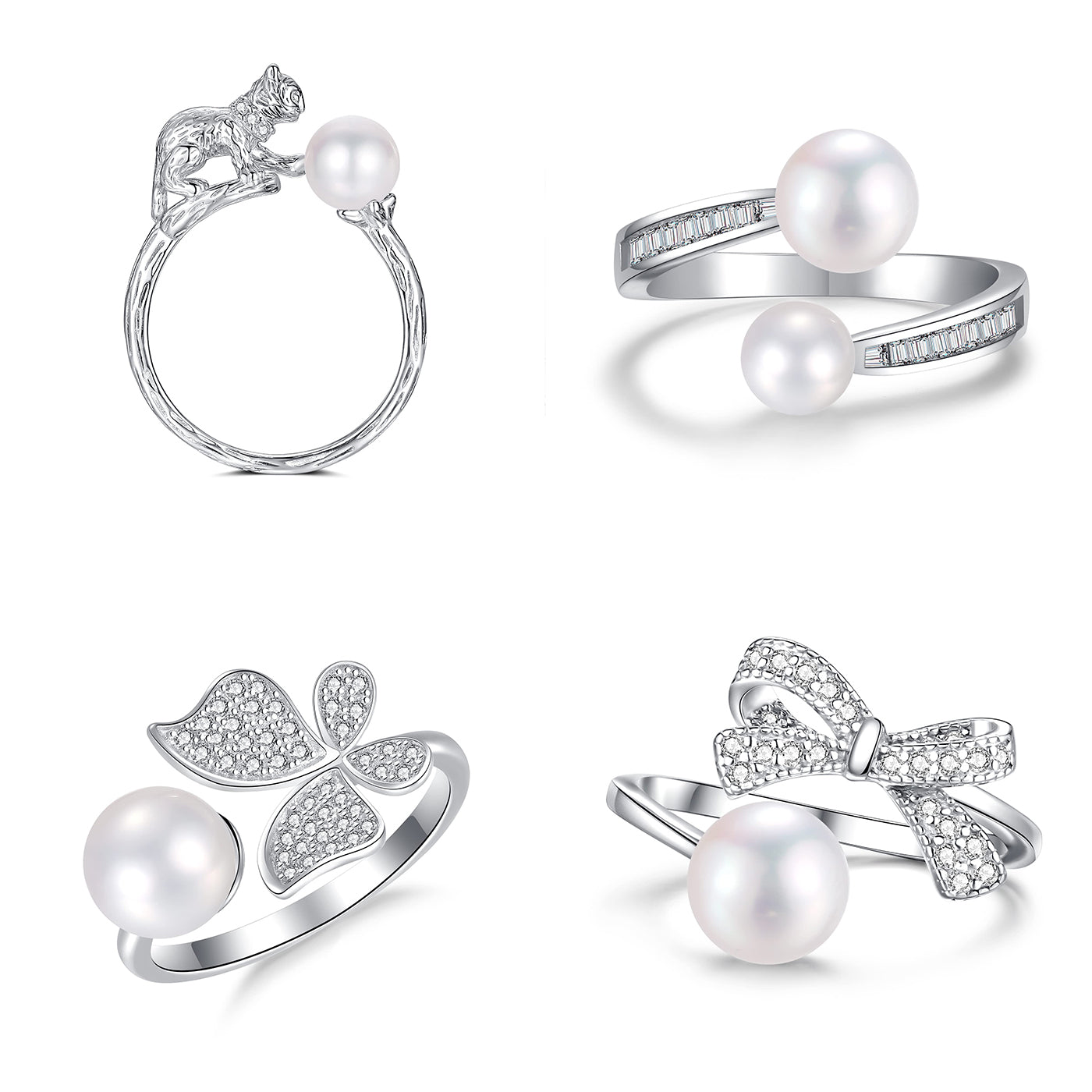 Pearl Ring Sterling Silver Rings for Women 925 Adjustable with Cubic Zirconia Open June Birthstone Rings for Teen Girls with Real Round Genuine Freshwater Cultured Stackable