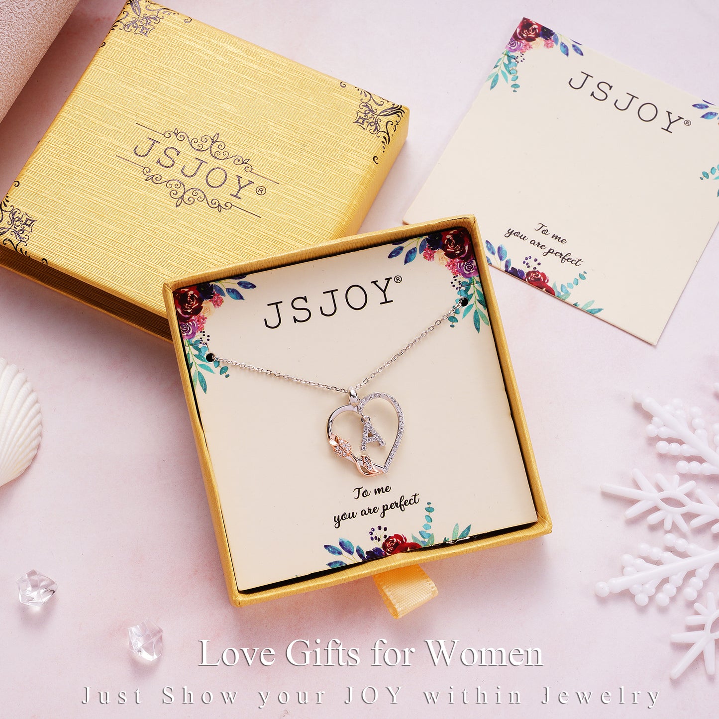 JSJOY Rose Heart Necklaces Gifts for Women Heart Initial Letter Pendant Necklaces Jewelry Anniversary Valentines Day Gifts for Her Mothers Day Birthday Gifts for Women Girls
