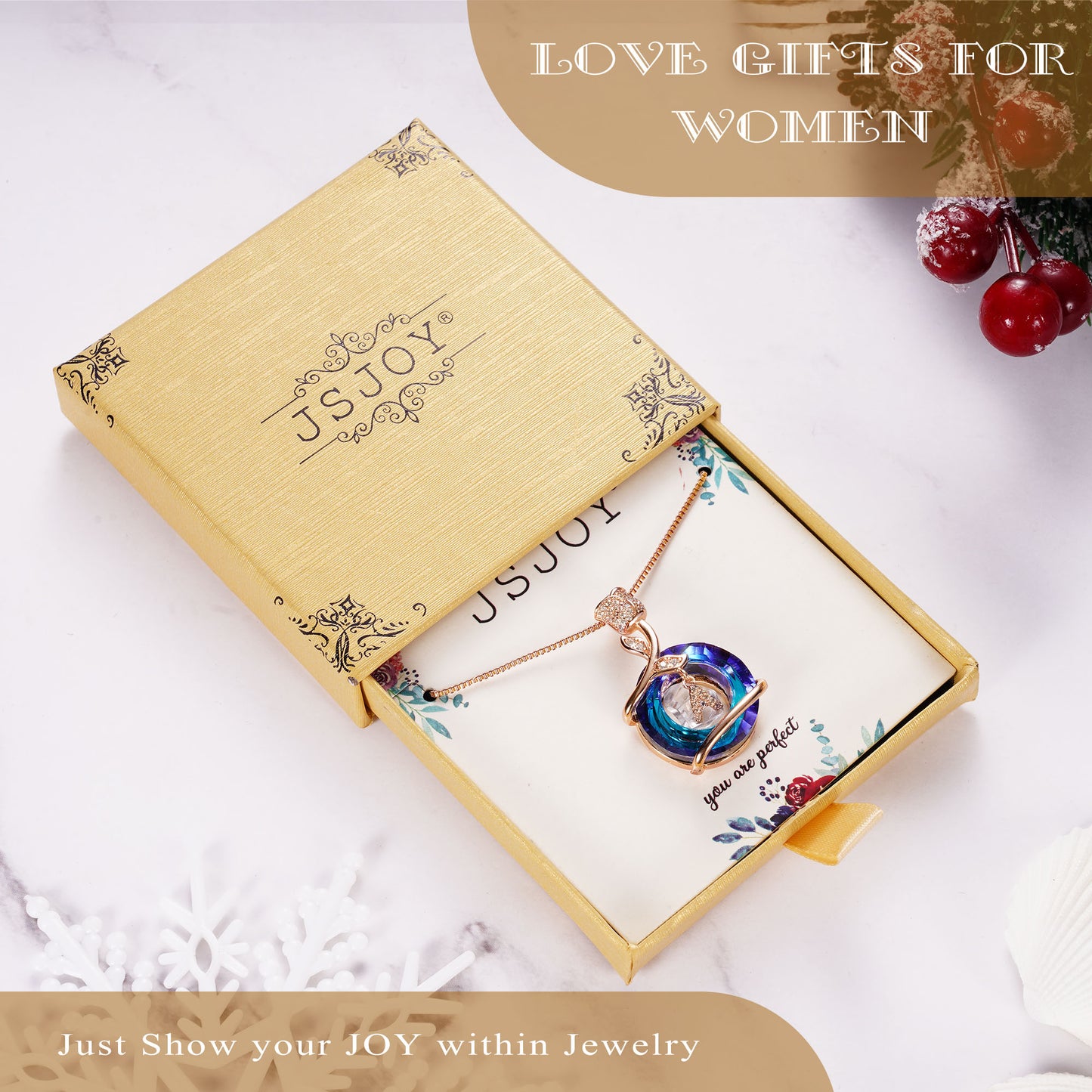 JSJOY Rose flower pendant initial necklace angel ring zircon inlaid necklace festival anniversary valentine's day mother's day Graduation season gift