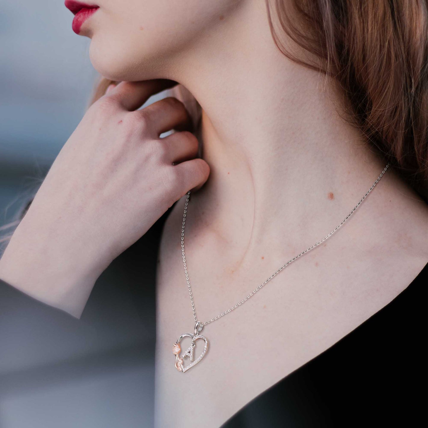 JSJOY Rose Heart Necklaces Gifts for Women Heart Initial Letter Pendant Necklaces Jewelry Anniversary Valentines Day Gifts for Her Mothers Day Birthday Gifts for Women Girls
