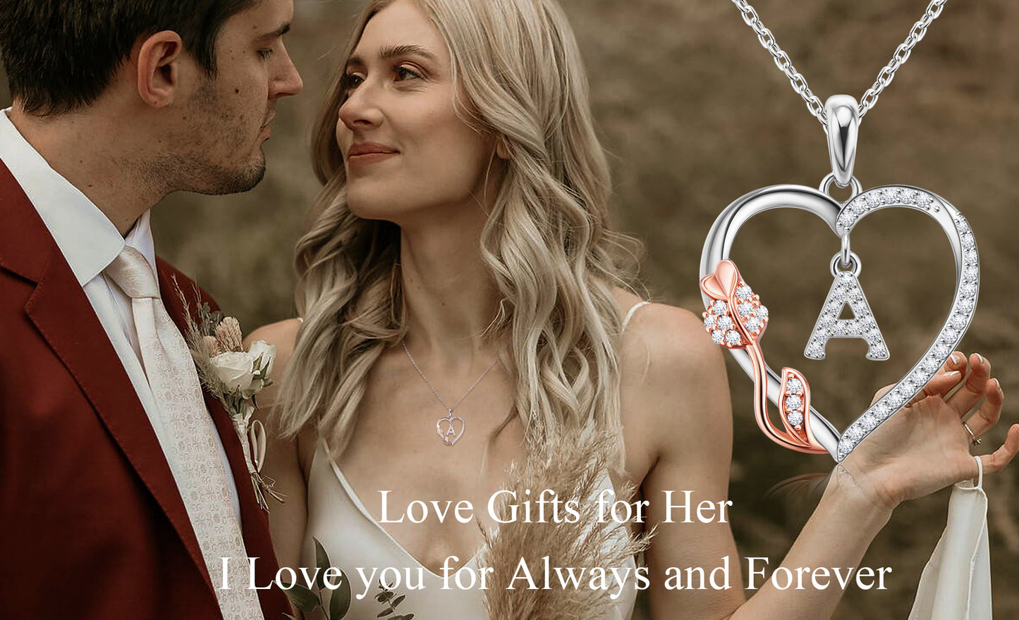 JSJOY Rose Heart Necklaces Gifts for Women Heart Initial Letter Pendant Necklaces Jewelry Anniversary Valentines Day Gifts for Her Mothers Day Birthday Gifts for Women Girls