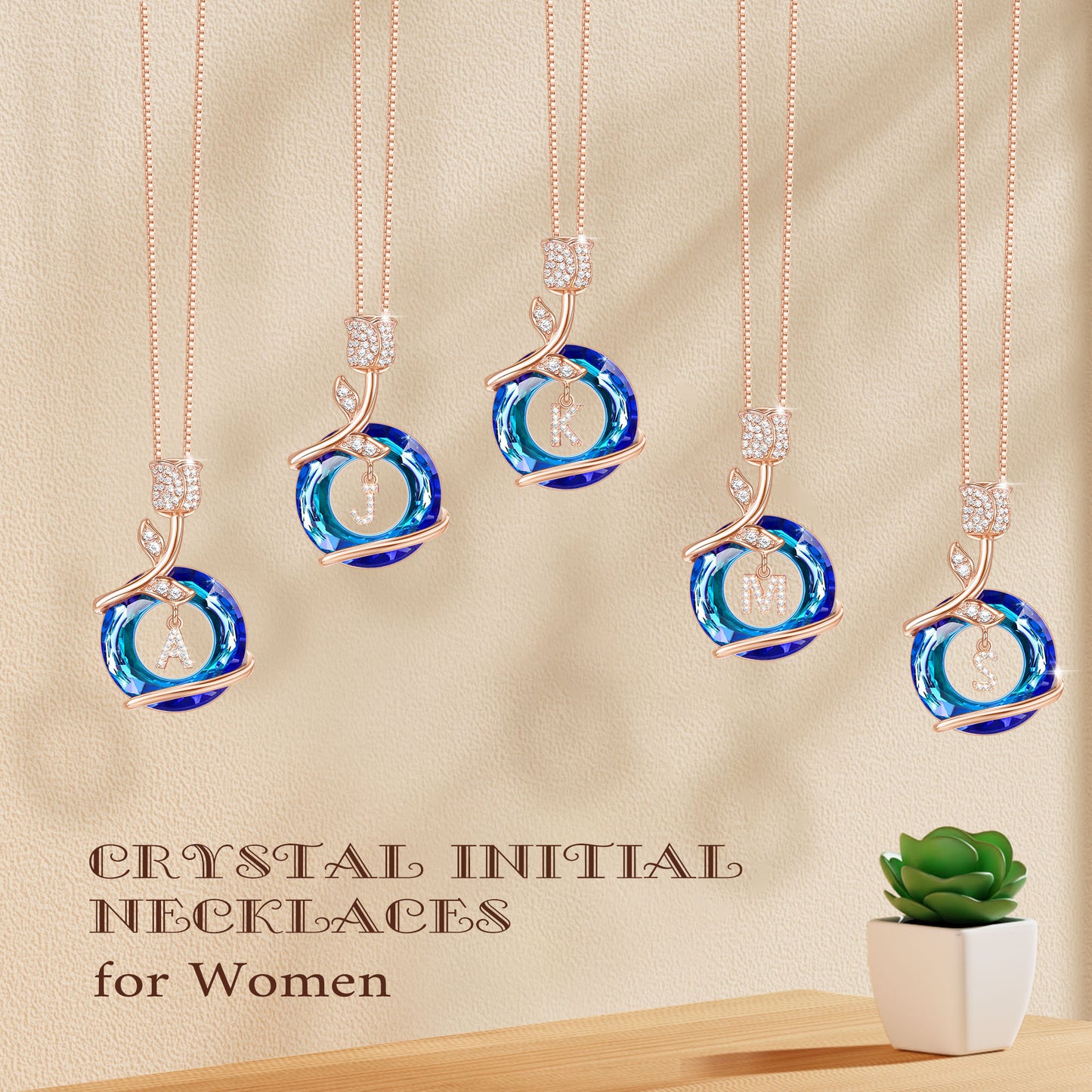 JSJOY Rose flower pendant initial necklace angel ring zircon inlaid necklace festival anniversary valentine's day mother's day Graduation season gift