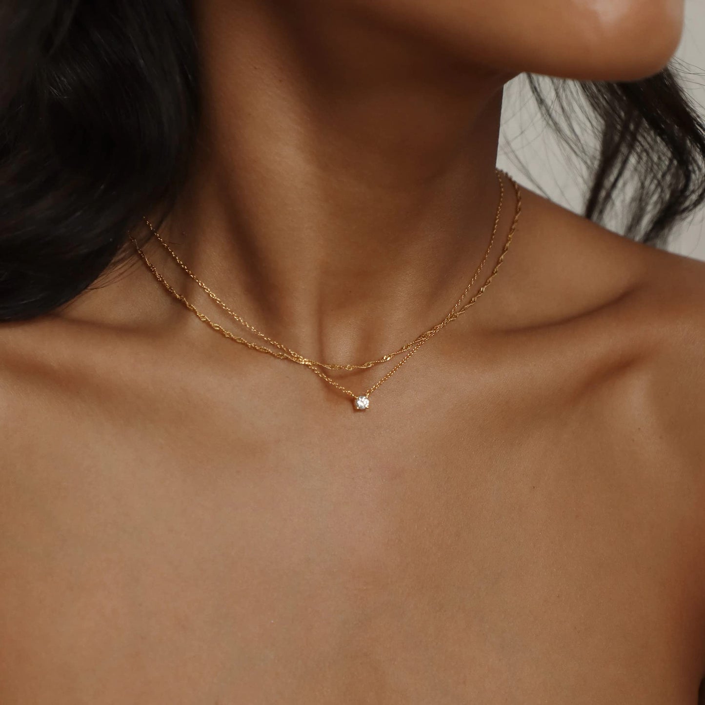JSJOY Layered necklace Diamond Necklaces for Women Dainty Gold Necklace 14k Gold Plated Long Lariat Simple Gold CZ Diamond Choker for Women Trendy Gold Necklace Jewelry Gifts for Girls