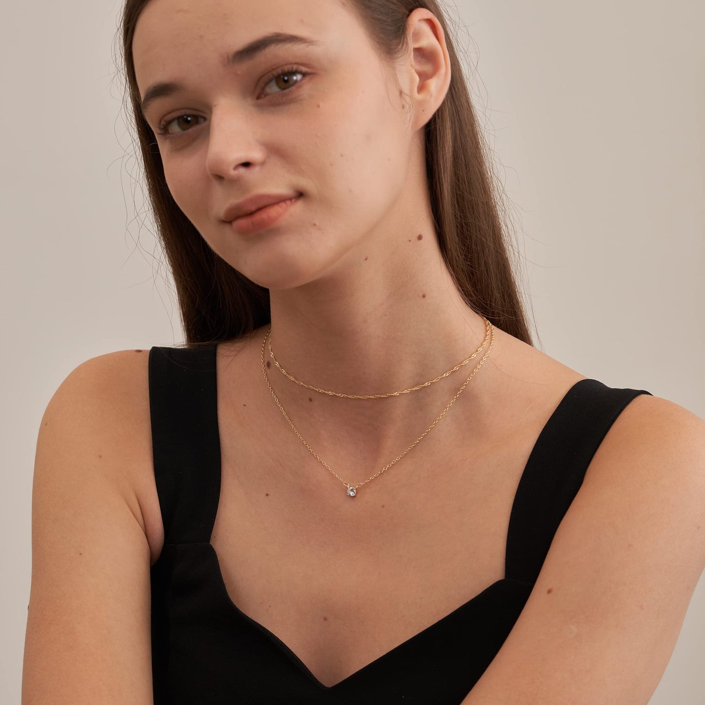 JSJOY Layered necklace Diamond Necklaces for Women Dainty Gold Necklace 14k Gold Plated Long Lariat Simple Gold CZ Diamond Choker for Women Trendy Gold Necklace Jewelry Gifts for Girls