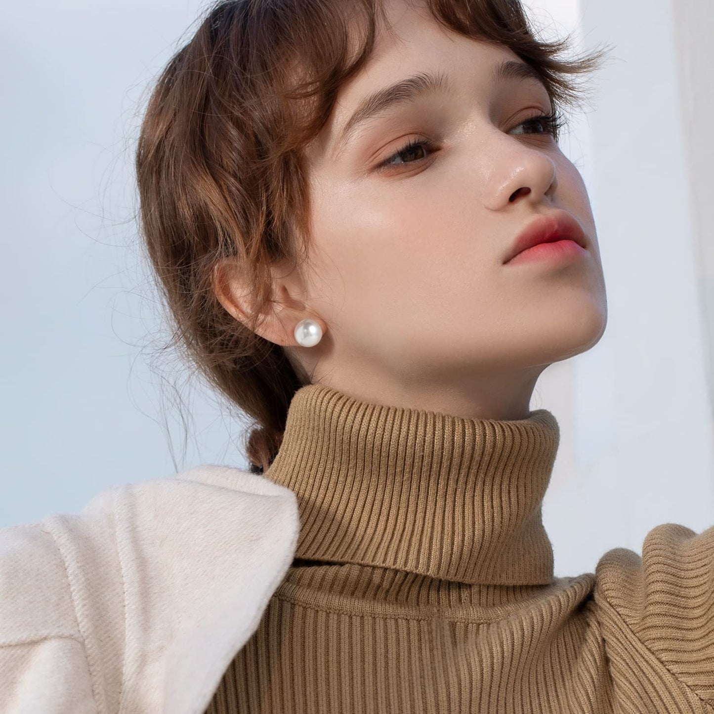 Pearl Earrings Studs 16K Gold Plated Multi-Wearing Pearl Pendants 925 Sterling Silver Needle Double Sided Earring for Women Girls