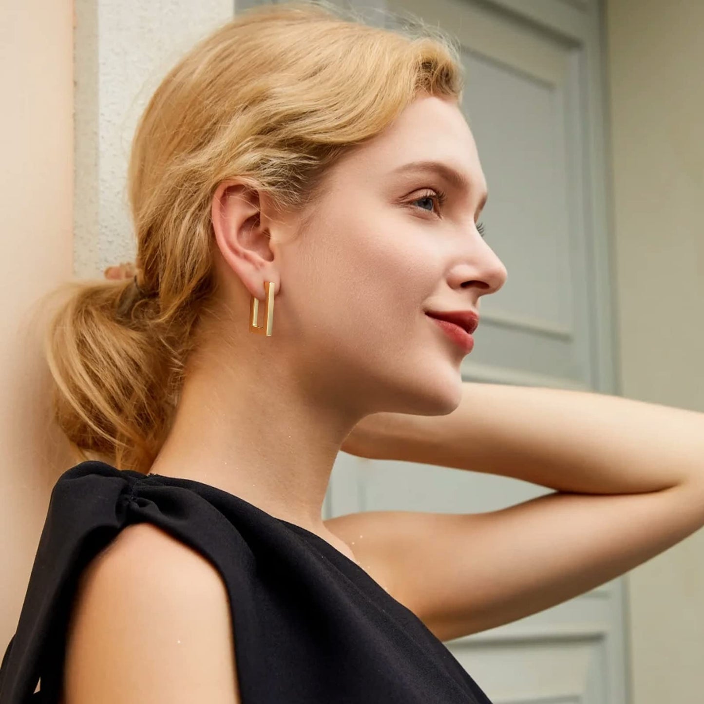 Pearl Earrings Studs 16K Gold Plated Multi-Wearing Pearl Pendants 925 Sterling Silver Needle Double Sided Earring for Women Girls