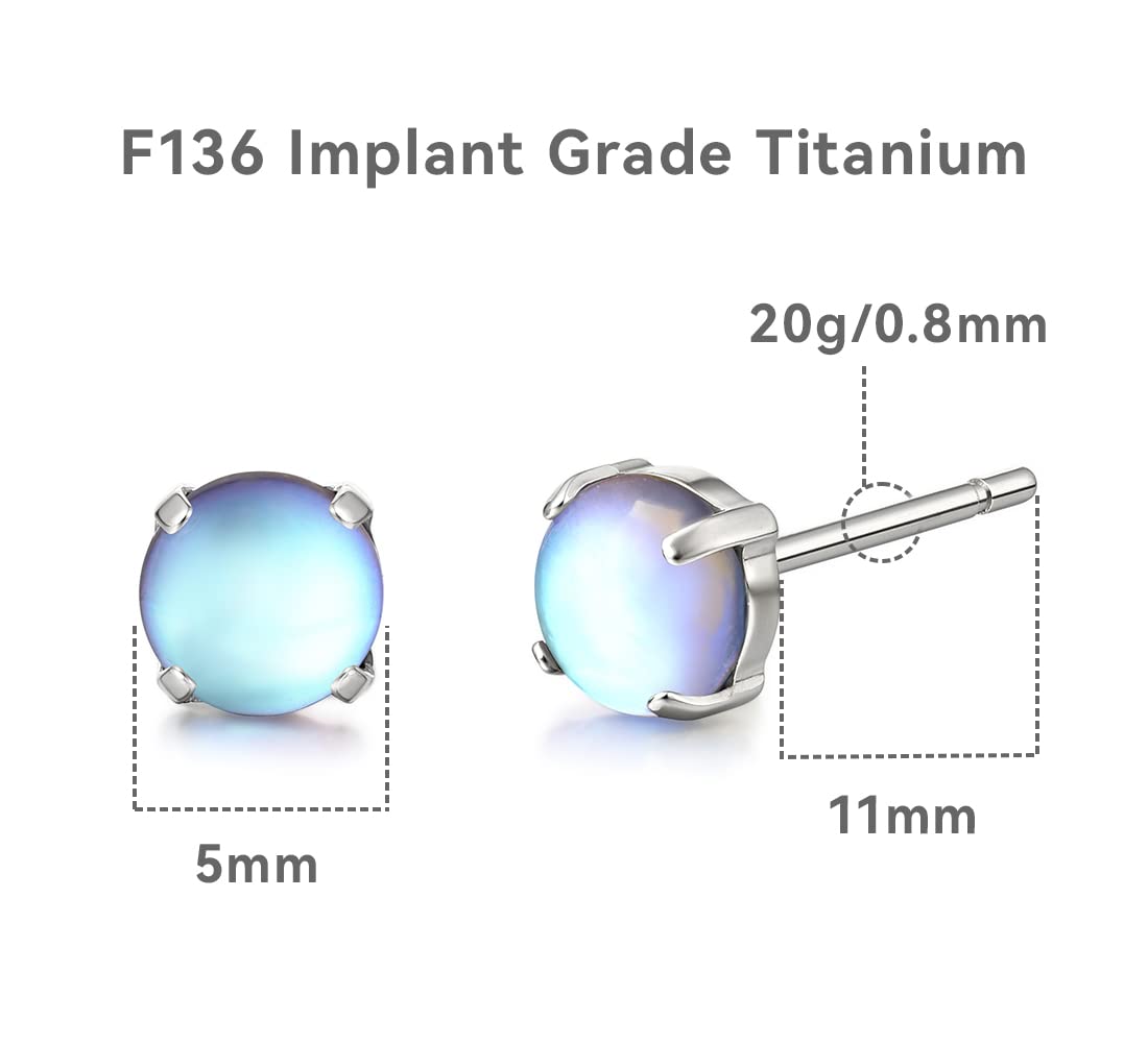 Opal/Moonstone Cat's Eye Blue Turquoise Stud Earrings Pure Titanium Hypoallergenic Earrings Stud Earrings Implant Grade Delicate Jewelry For Sensitive Ears