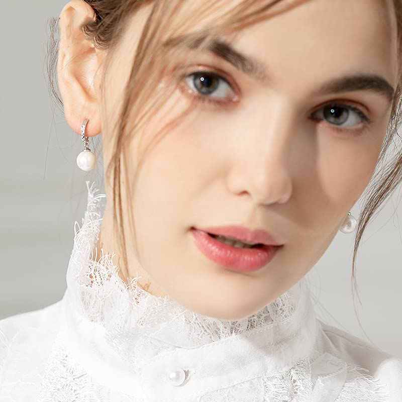 Pearl Fashion Earrings Women's Selected AAAA+ Natural Freshwater Round Pearl Sterling Silver Jewelry Hypoallergenic Mom Earrings Wedding Diamond Christmas Holiday gifts