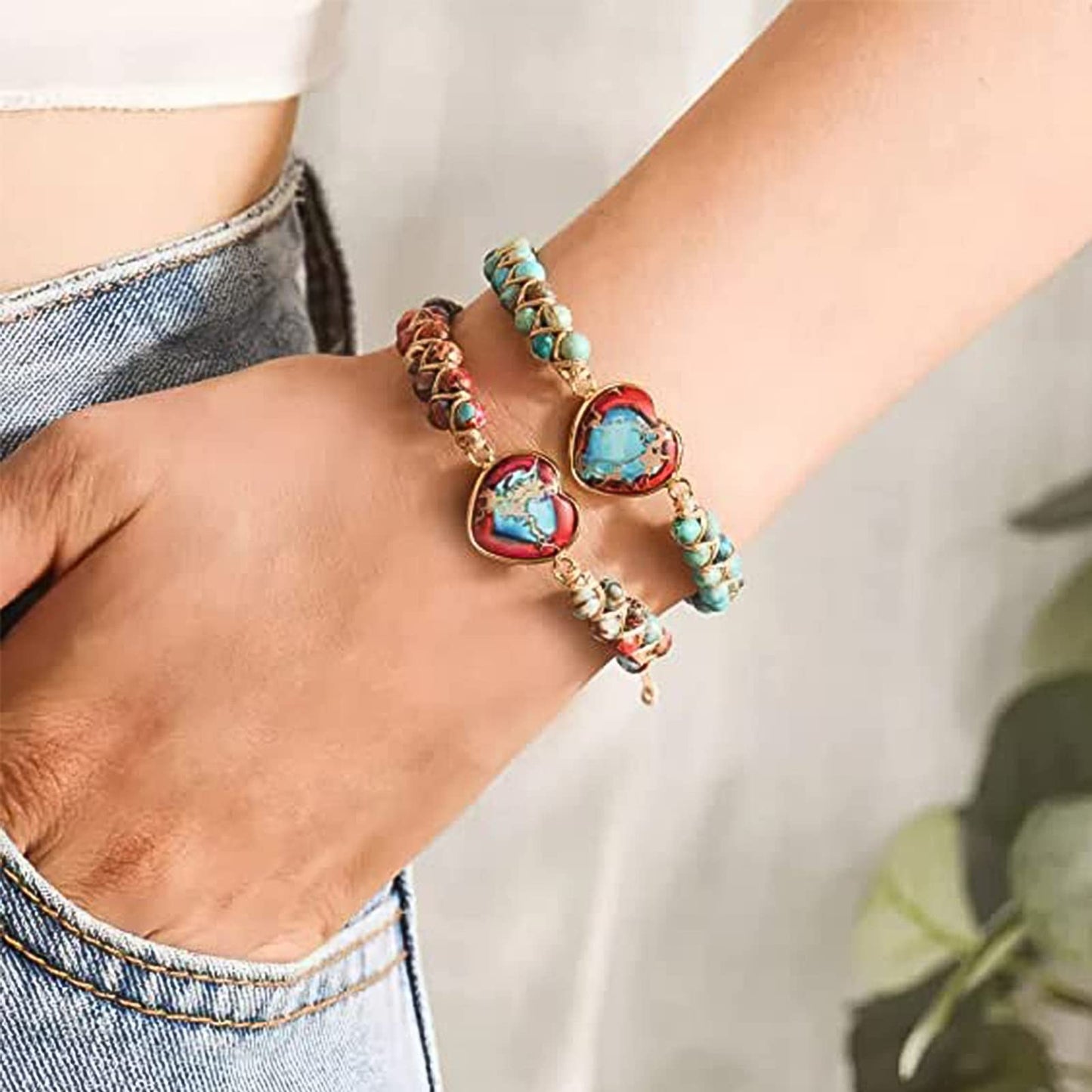 To My Granddaughter Bracelet Jasper Heart Bracelet for Granddaughter form Grandma Grandpa Love You Forever Bracelet Handmade Adjustable Double Winding Braided Classic Natural Gift for Granddaughter Bracelet Jewelry