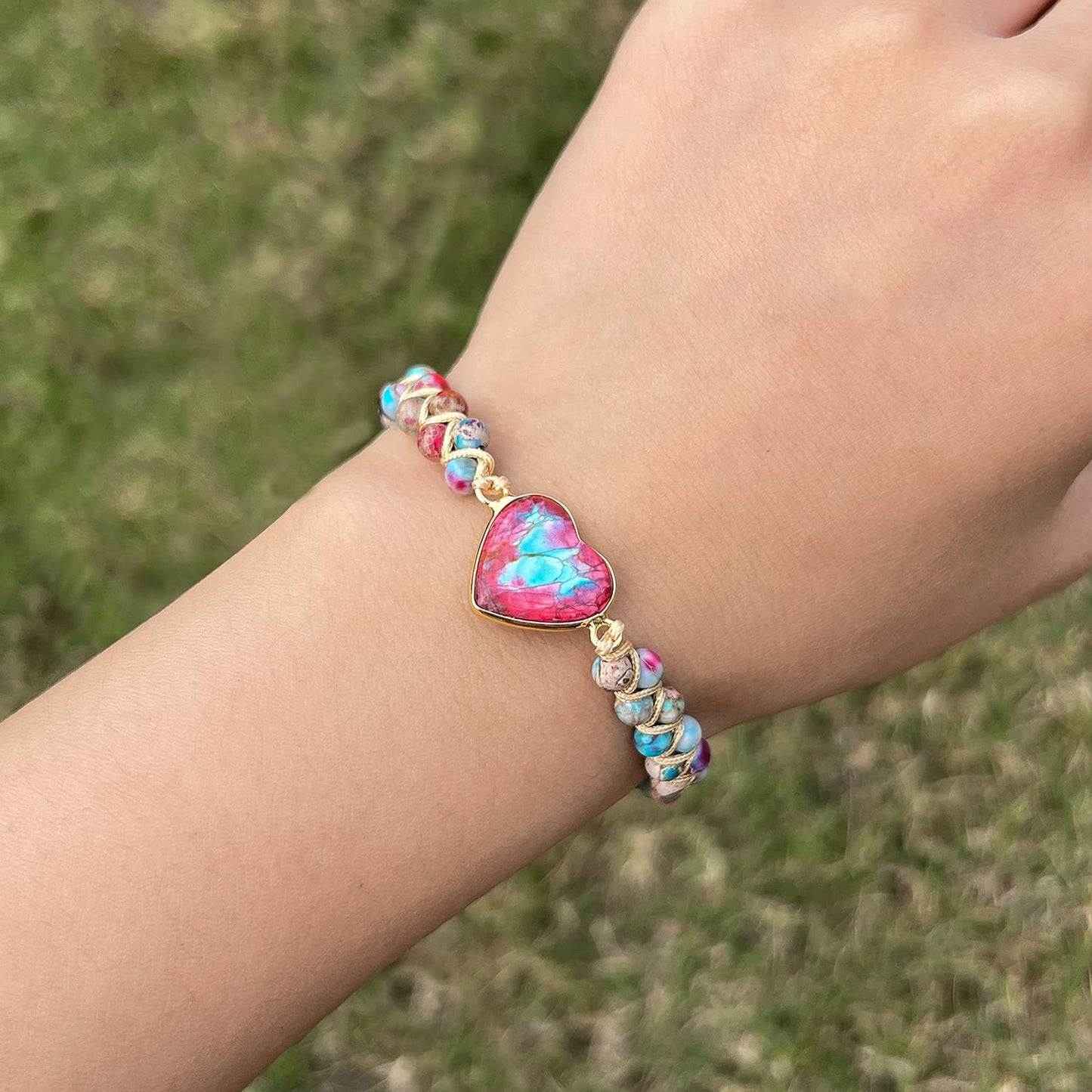 To My Granddaughter Bracelet Jasper Heart Bracelet for Granddaughter form Grandma Grandpa Love You Forever Bracelet Handmade Adjustable Double Winding Braided Classic Natural Gift for Granddaughter Bracelet Jewelry