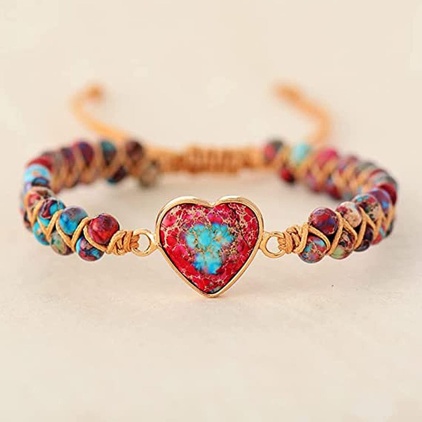 To My Granddaughter Bracelet Jasper Heart Bracelet for Granddaughter form Grandma Grandpa Love You Forever Bracelet Handmade Adjustable Double Winding Braided Classic Natural Gift for Granddaughter Bracelet Jewelry