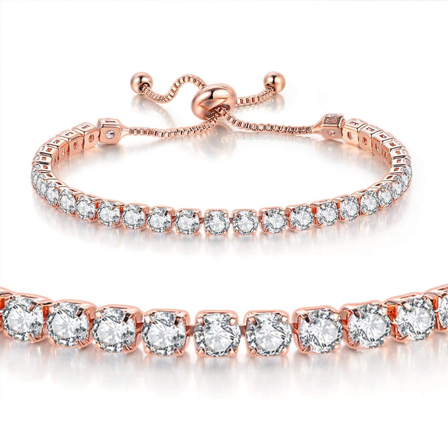 JSJOY 3 Pcs Tennis Bracelets for Women 14K Gold Plated 4mm 5A+ Cubic Zirconia CZ Diamond Classic Adjustable Slider Bracelet Fashion Jewelry Wedding Gift Size 6.5-7.5 Inch