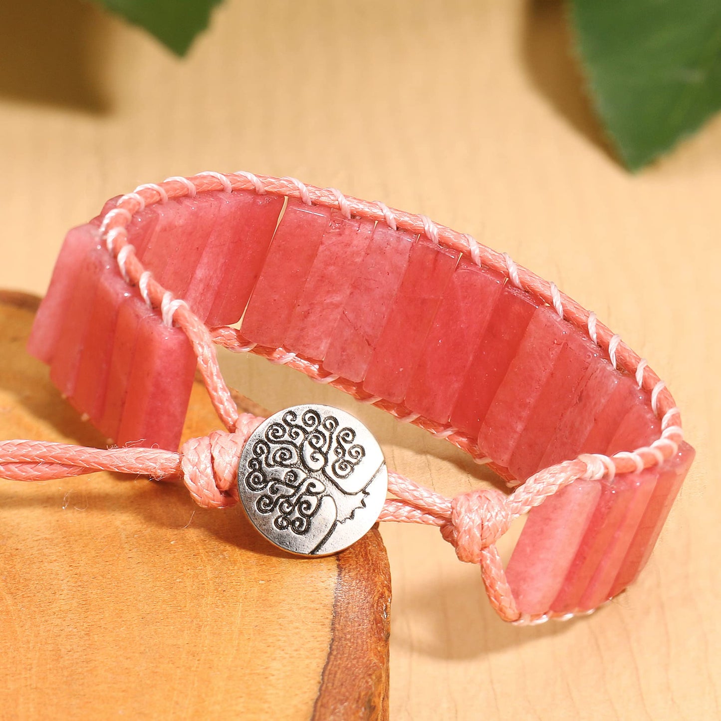 JSJOY Natural stone bracelet for Women,Handmade Healing Crystal Jasper Beads Bracelet with Tree of Life Button Women Jewelry Gifts