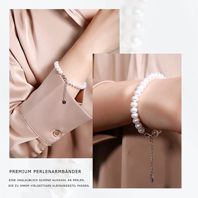 Pearl Bracelet for Women 6-7mm S925 Sterling Silver Freshwater Cultured Pearl Bracelets for Women Girl Mom 7 Inche Precious holiday gifts